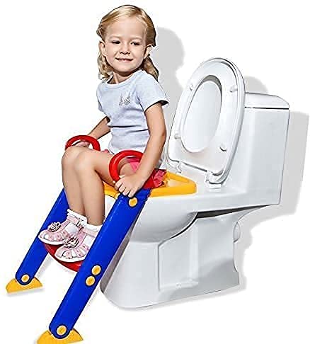 Baby Kids Foldable Toilet Potty Stand with Ladder Step up Training Stool with Non-Slip Steps Ladder Adjustable Foldable for Boys Girls Toddlers Kids